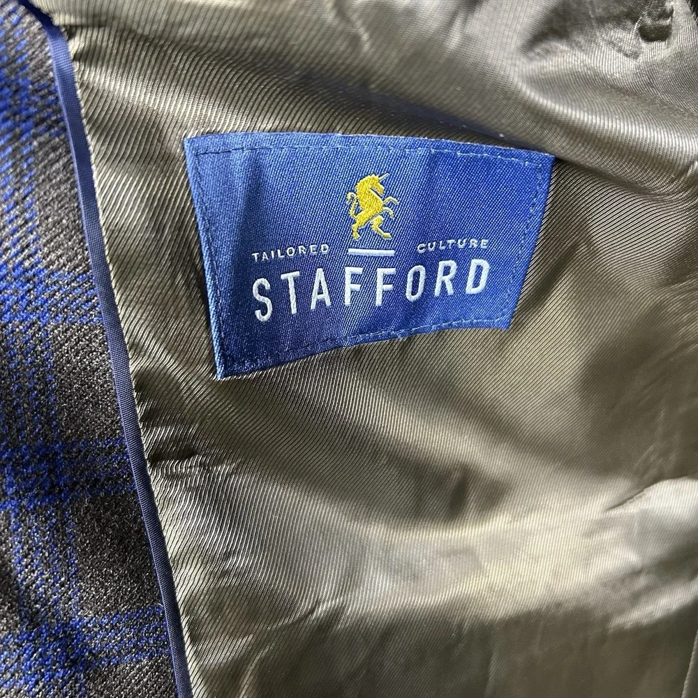 Stafford Men's Sport Coat Blazer Gray Brown Blue Plaid Wool Blend 42R 2 Button
